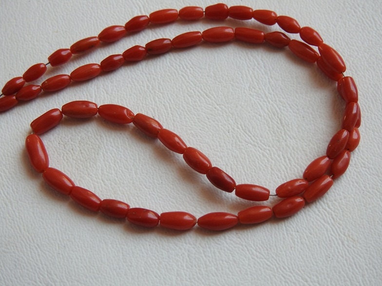 Natural Red Coral Smooth Polished Barrel Bead Strand, Drum Cylinder Rice Shape Coral Beads for Jewelry Making, 14Inches 8x3mm to 5x3mm