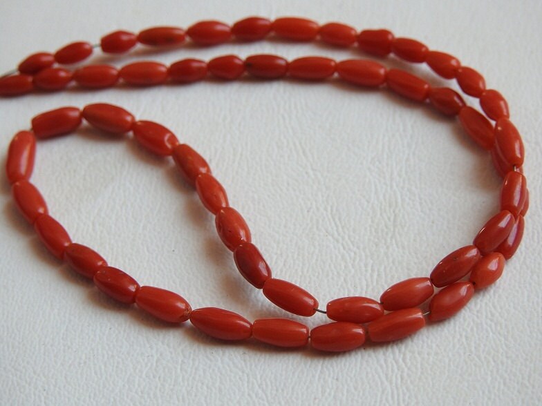 Natural Red Coral Smooth Polished Barrel Bead Strand, Drum Cylinder Rice Shape Coral Beads for Jewelry Making, 14Inches 8x3mm to 5x3mm