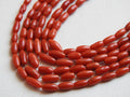Natural Red Coral Smooth Polished Barrel Bead Strand, Drum Cylinder Rice Shape Coral Beads for Jewelry Making, 14Inches 8x3mm to 5x3mm