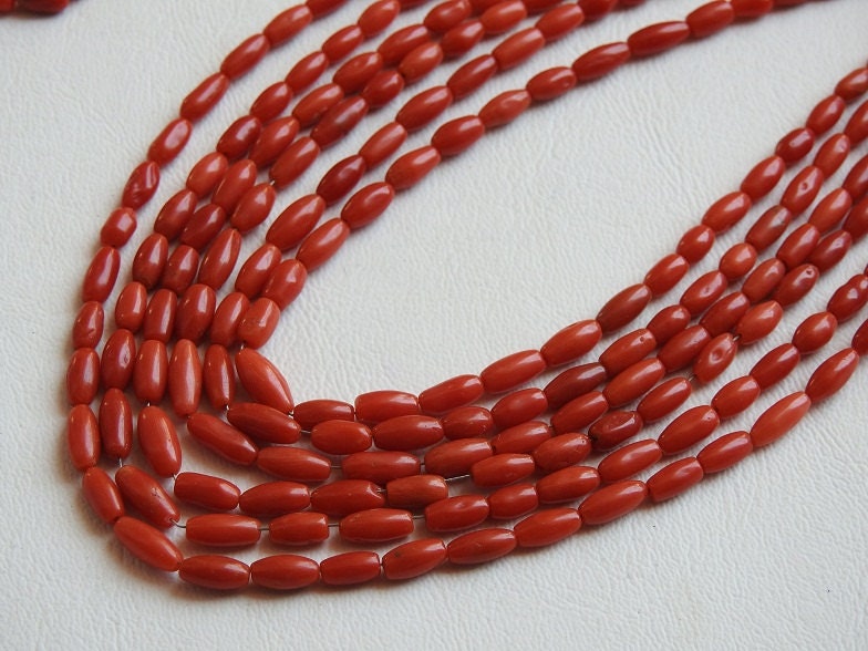 Natural Red Coral Smooth Polished Barrel Bead Strand, Drum Cylinder Rice Shape Coral Beads for Jewelry Making, 14Inches 8x3mm to 5x3mm