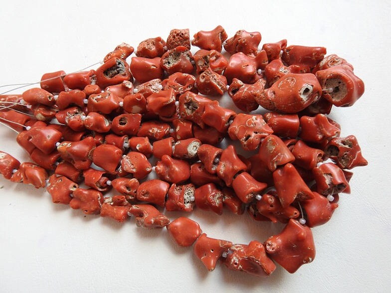 Natural Red Coral Rough Tumble Nugget Beads, 14Inches Strand 10-15MM Polished Loose Stone, Wholesale Jewelry Making Supplies WM-CR2