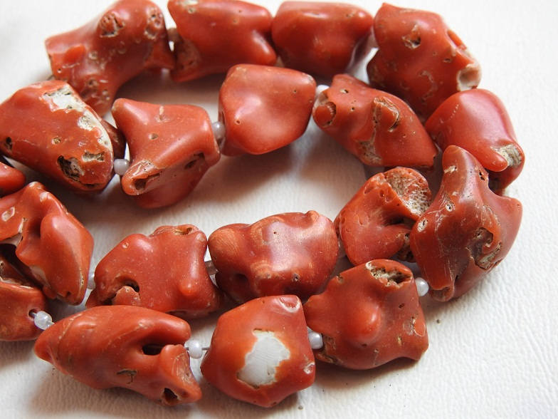 Natural Red Coral Rough Tumble Nugget Beads, 14Inches Strand 10-15MM Polished Loose Stone, Wholesale Jewelry Making Supplies WM-CR2