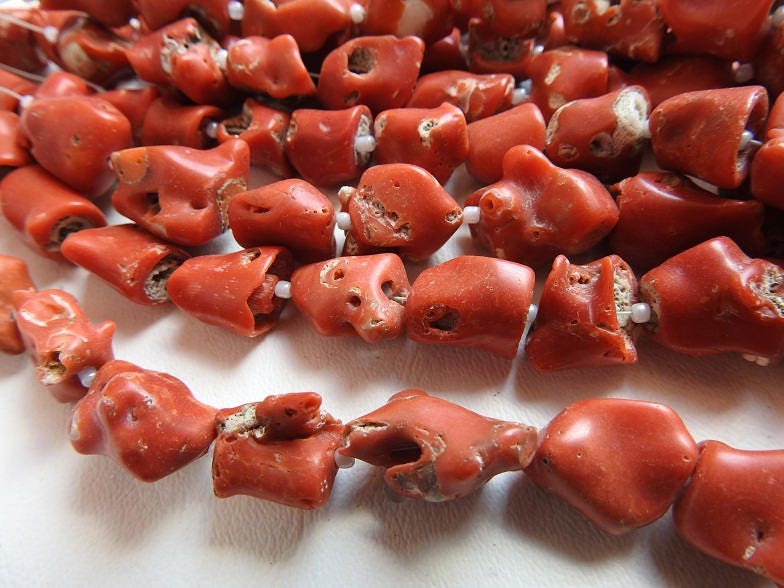 Natural Red Coral Rough Tumble Nugget Beads, 14Inches Strand 10-15MM Polished Loose Stone, Wholesale Jewelry Making Supplies WM-CR2