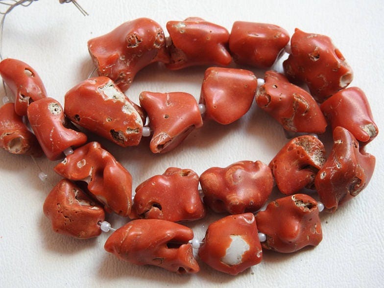 Natural Red Coral Rough Tumble Nugget Beads, 14Inches Strand 10-15MM Polished Loose Stone, Wholesale Jewelry Making Supplies WM-CR2