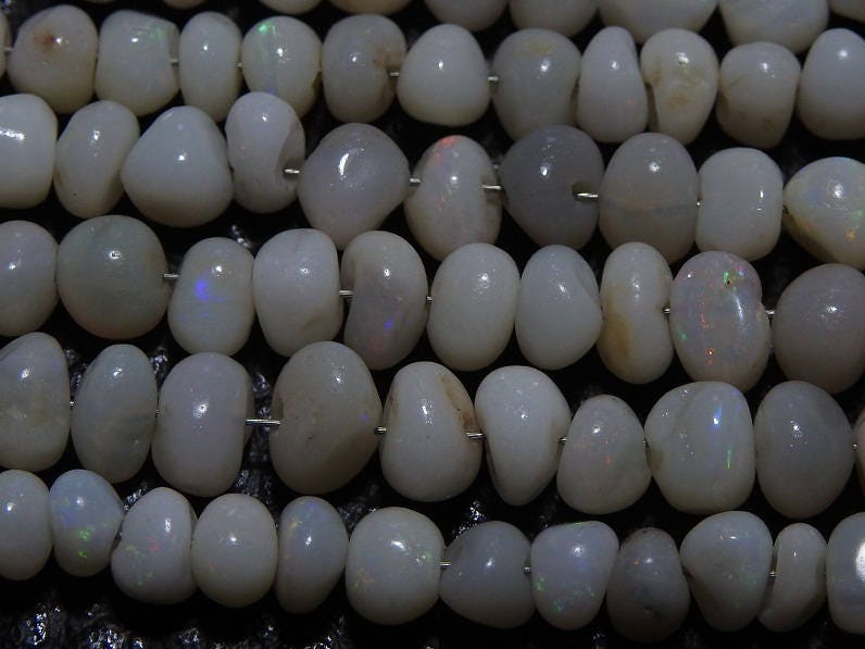 Natural Australian Opal Smooth Roundel Beads, 16 Inch Strand for Jewelry Making, Precious Gemstone Wholesale Supplies, Loose Stone Strand MS
