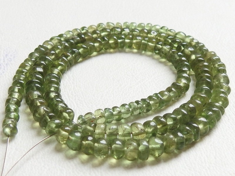 Green Apatite Smooth Roundel Bead For Jewelry Making 14Inches Strand 4-5MM Approx Wholesaler Supplies Natural Stone PME-B3
