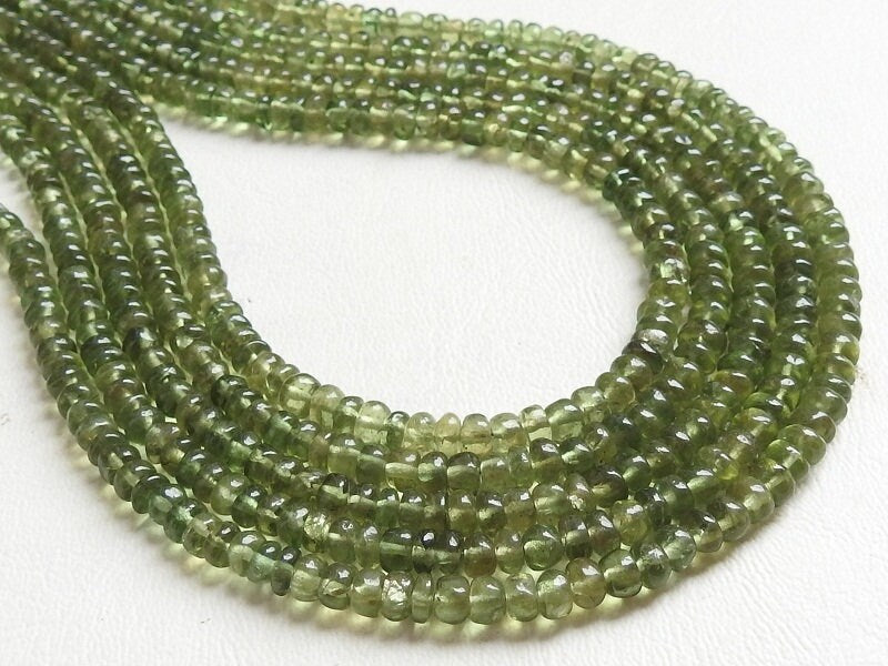 Green Apatite Smooth Roundel Bead For Jewelry Making 14Inches Strand 4-5MM Approx Wholesaler Supplies Natural Stone PME-B3