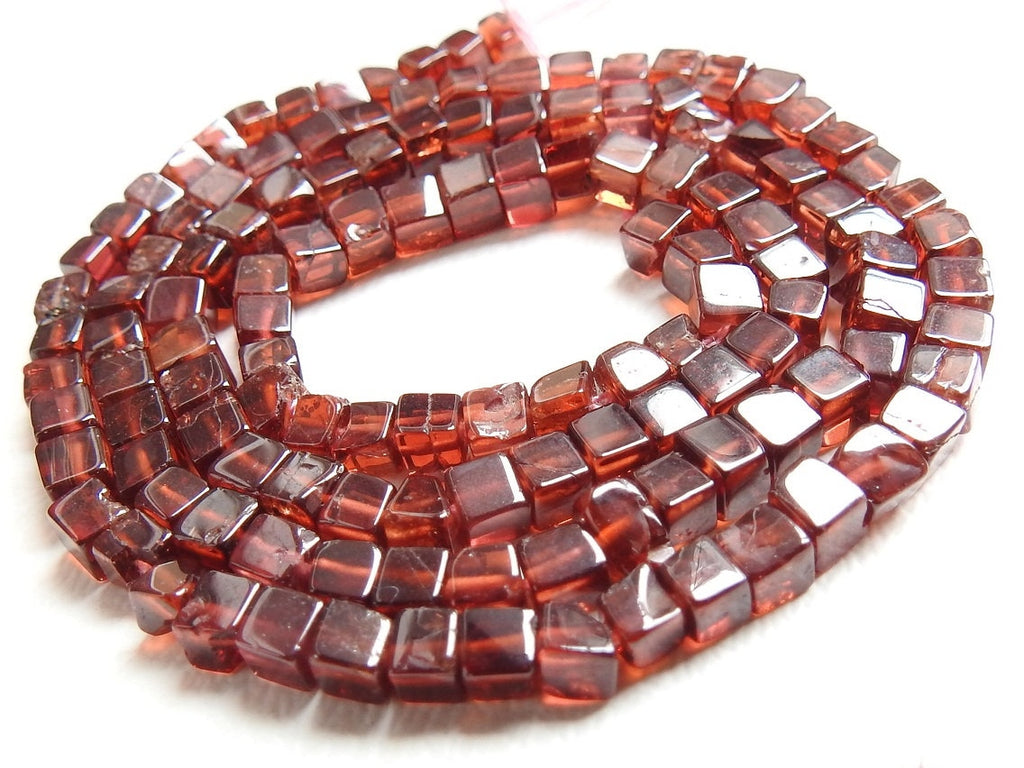 Garnet Cube Beads, Smooth Polished Box Shape Handmade 16 Inch Strand, Wholesale Natural Red Gemstone Loose Beads for Jewelry Crafts PME-CB1