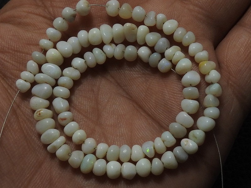 Natural Australian Opal Smooth Roundel Beads, 16 Inch Strand for Jewelry Making, Precious Gemstone Wholesale Supplies, Loose Stone Strand MS