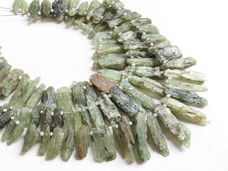 Green Kyanite Rough Sticks 8 Inches Natural Raw Crystal Points 30-15mm Bulk Wholesale Gemstone Beads for Wire Wrapping Jewelry Making Supply