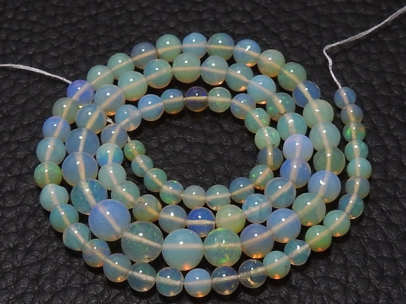 Natural Ethiopian Opal Smooth Round Beads, Multi Fire Opal Sphere Ball Strand, 3-6mm Welo Opal Loose Gemstone For Jewelry Making Supplie
