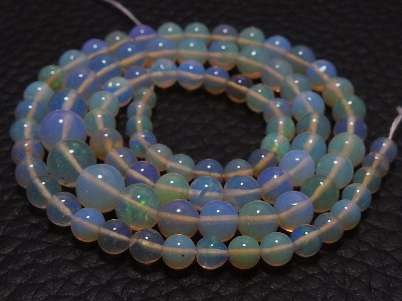 Natural Ethiopian Opal Smooth Round Beads, Multi Fire Opal Sphere Ball Strand, 3-6mm Welo Opal Loose Gemstone For Jewelry Making Supplie