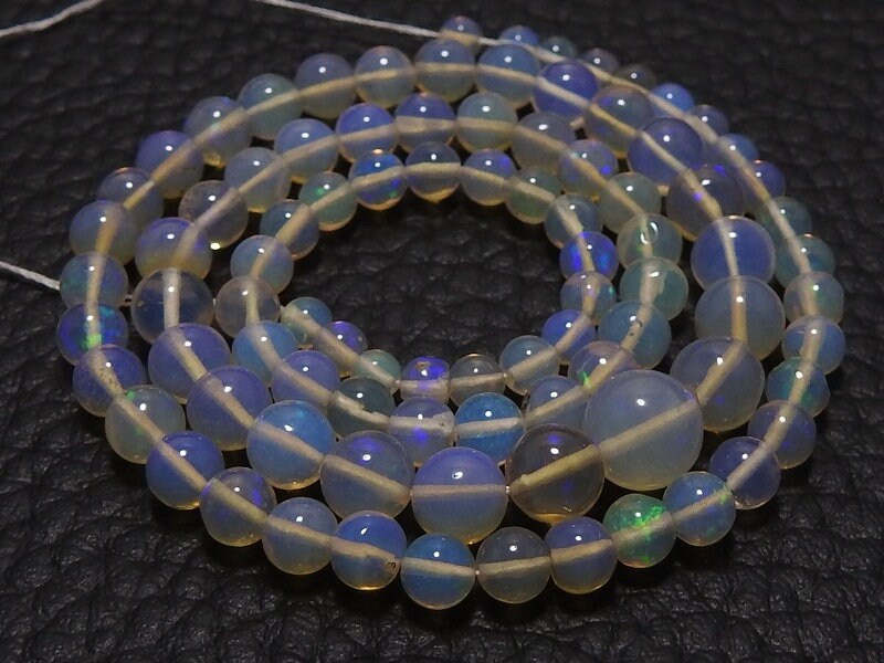 Natural Ethiopian Opal Round Beads, Multi Fire Smooth Polished Sphere Ball 3-6mm Approx, 14 Inches Strand for DIY Jewelry Making Supplies