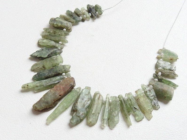 Green Kyanite Rough Sticks 8 Inches Natural Raw Crystal Points 30-15mm Bulk Wholesale Gemstone Beads for Wire Wrapping Jewelry Making Supply
