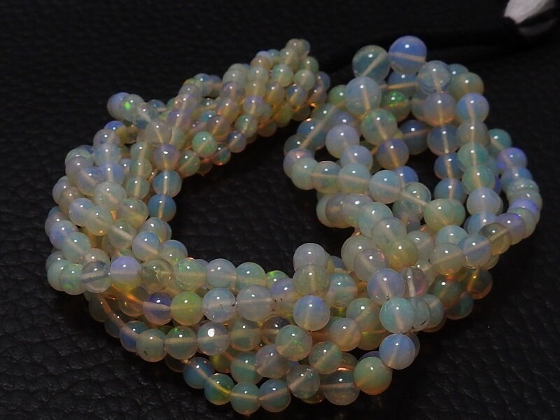 Natural Ethiopian Opal Smooth Round Beads, Multi Fire Opal Sphere Ball Strand, 3-6mm Welo Opal Loose Gemstone For Jewelry Making Supplie