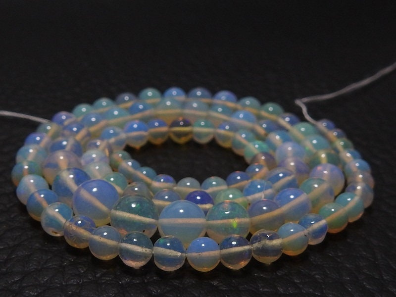 Natural Ethiopian Opal Smooth Round Beads, Multi Fire Opal Sphere Ball Strand, 3-6mm Welo Opal Loose Gemstone For Jewelry Making Supplie
