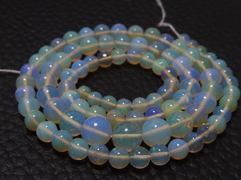 Natural Ethiopian Opal Smooth Round Beads, Multi Fire Opal Sphere Ball Strand, 3-6mm Welo Opal Loose Gemstone For Jewelry Making Supplie