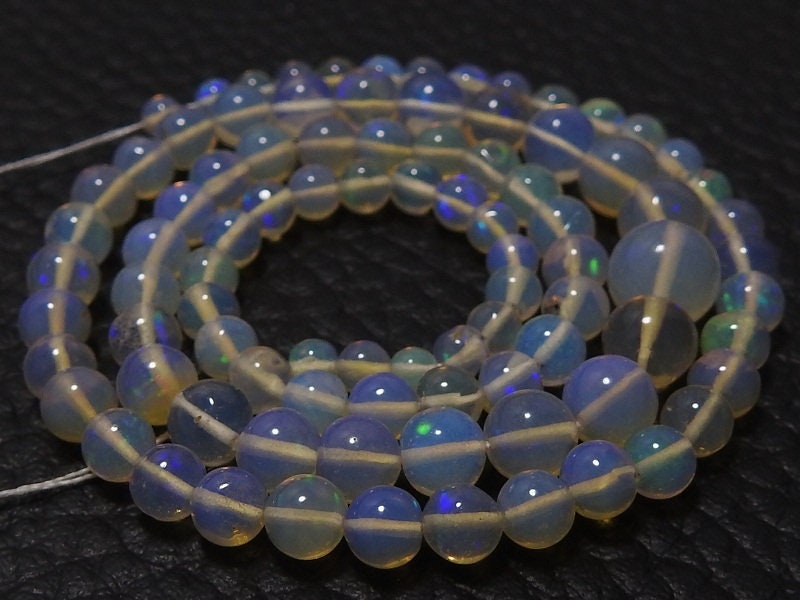 Natural Ethiopian Opal Round Beads, Multi Fire Smooth Polished Sphere Ball 3-6mm Approx, 14 Inches Strand for DIY Jewelry Making Supplies