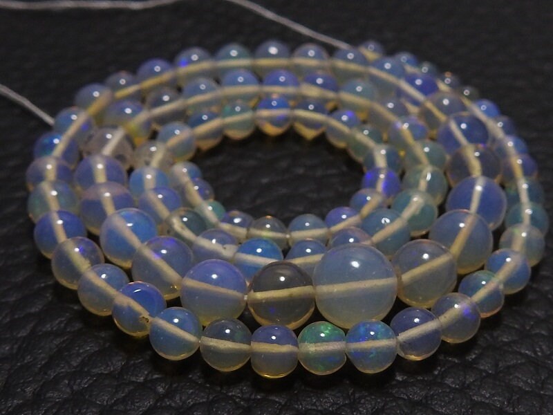 Natural Ethiopian Opal Round Beads, Multi Fire Smooth Polished Sphere Ball 3-6mm Approx, 14 Inches Strand for DIY Jewelry Making Supplies