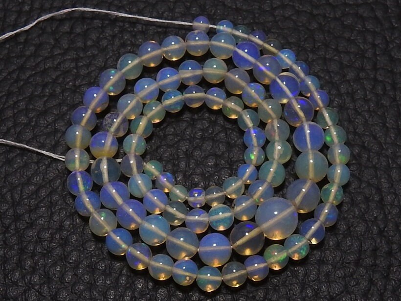 Natural Ethiopian Opal Round Beads, Multi Fire Smooth Polished Sphere Ball 3-6mm Approx, 14 Inches Strand for DIY Jewelry Making Supplies
