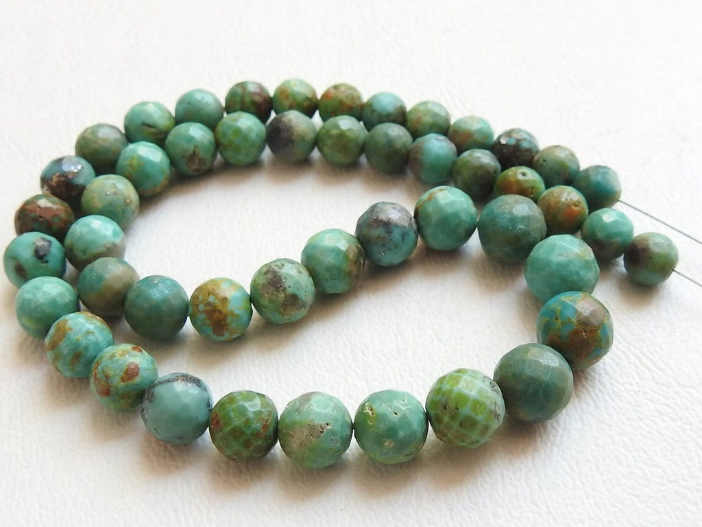 Natural Green Arizona Turquoise Faceted Round Beads 12" Strand Tiny Ball Sphere Loose Gemstone Wholesale Supply For Jewelry Making DIY Craft