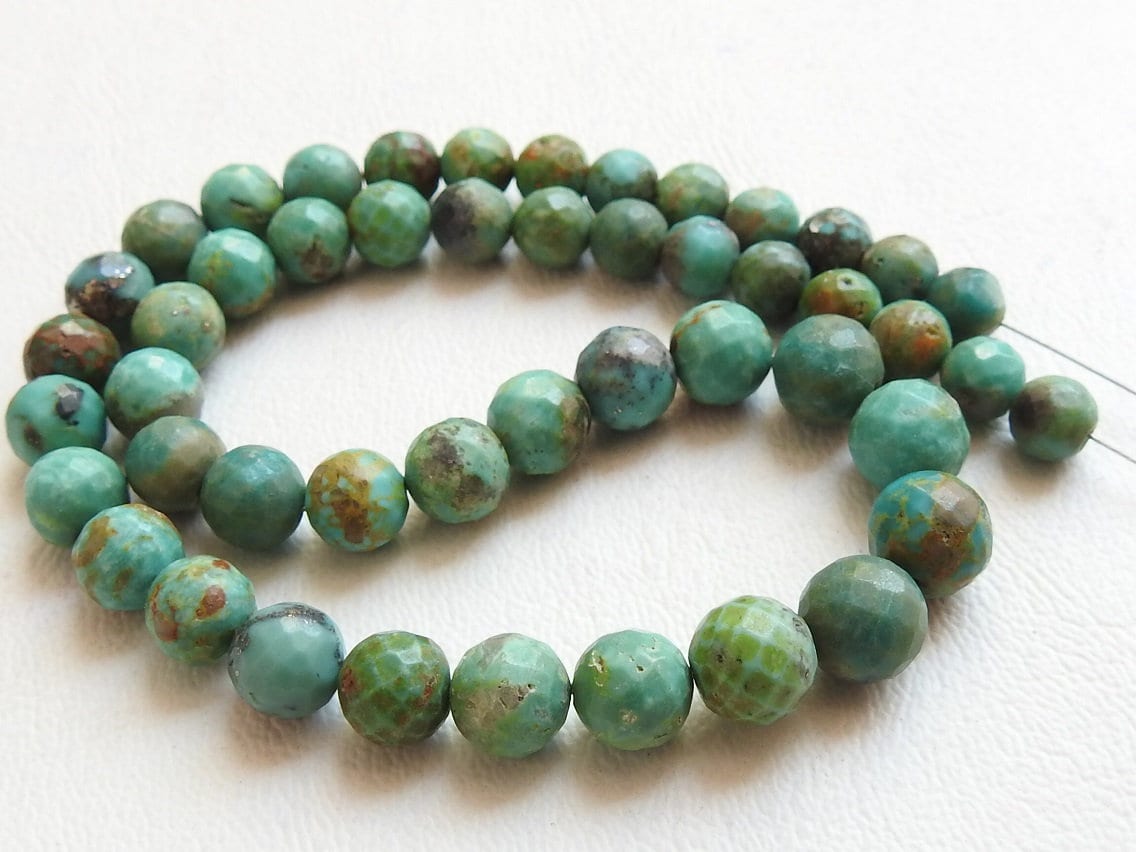 Natural Green Arizona Turquoise Faceted Round Beads 12" Strand Tiny Ball Sphere Loose Gemstone Wholesale Supply For Jewelry Making DIY Craft