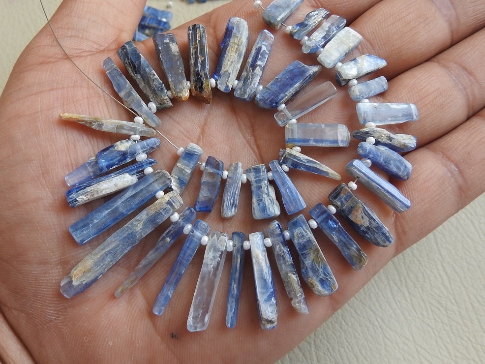 Raw Blue Kyanite Sticks Top Drilled Point Beads, 8" Strand Rough Natural Crystal Shards 10-25mm, Boho Jewelry Crafting Supplies R6