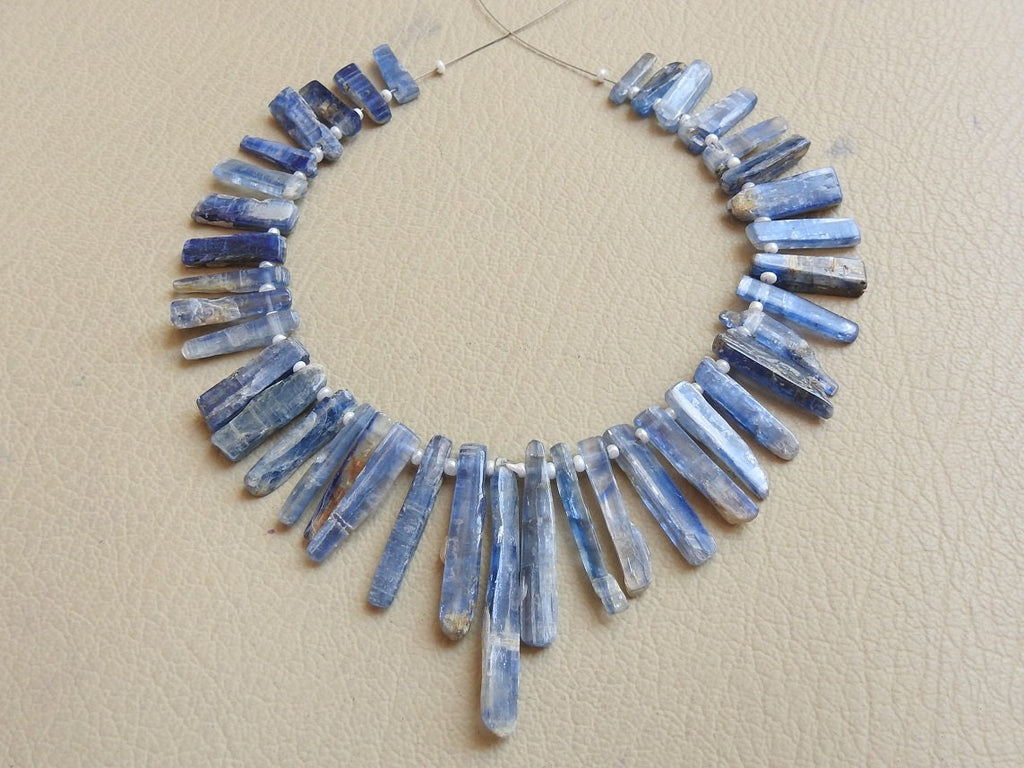 Raw Blue Kyanite Sticks Top Drilled Point Beads, 8" Strand Rough Natural Crystal Shards 10-25mm, Boho Jewelry Crafting Supplies R6