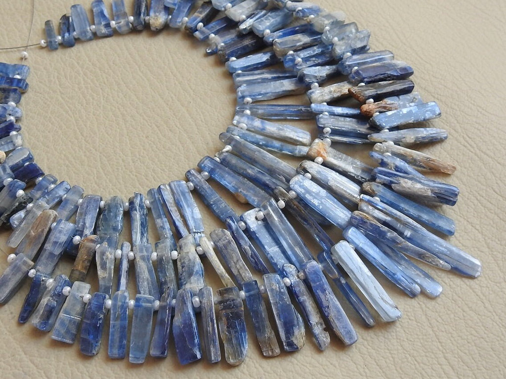 Raw Blue Kyanite Sticks Top Drilled Point Beads, 8" Strand Rough Natural Crystal Shards 10-25mm, Boho Jewelry Crafting Supplies R6