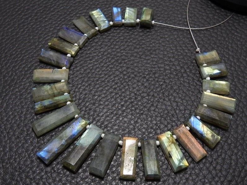 Labradorite Multi Flash Faceted Baguette 8Inches Strand 30To20mm Long, Natural Stone Handmade Jewelry Making Supplies Rectangle Bead Loose