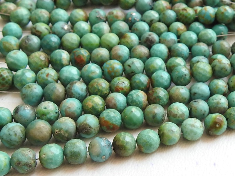 Natural Green Arizona Turquoise Faceted Round Beads 12" Strand Tiny Ball Sphere Loose Gemstone Wholesale Supply For Jewelry Making DIY Craft