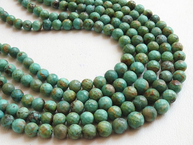 Natural Green Arizona Turquoise Faceted Round Beads 12" Strand Tiny Ball Sphere Loose Gemstone Wholesale Supply For Jewelry Making DIY Craft
