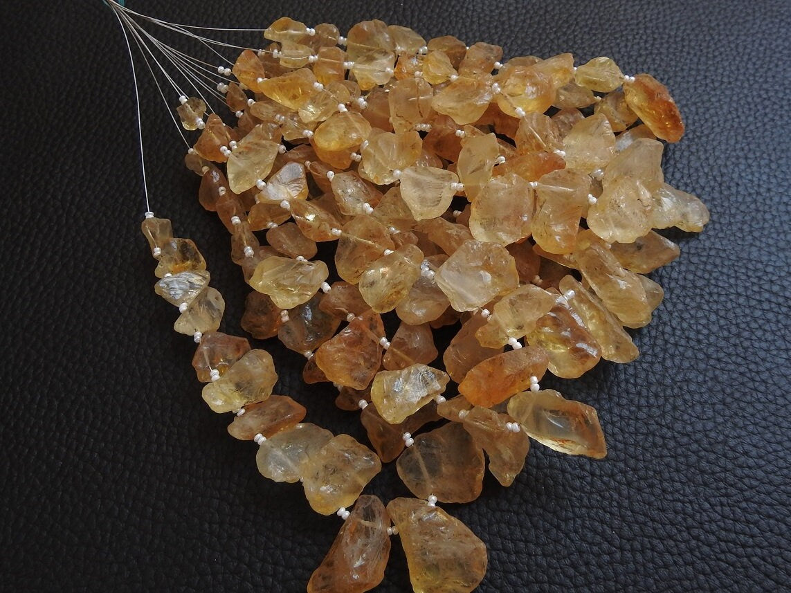 Natural Citrine Raw Slices 22 Pcs Strand 24x17mm to 16x10mm Rough Slab Loose Gemstone Spacer Beads Wholesale Jewelry Making Supply DIY Craft