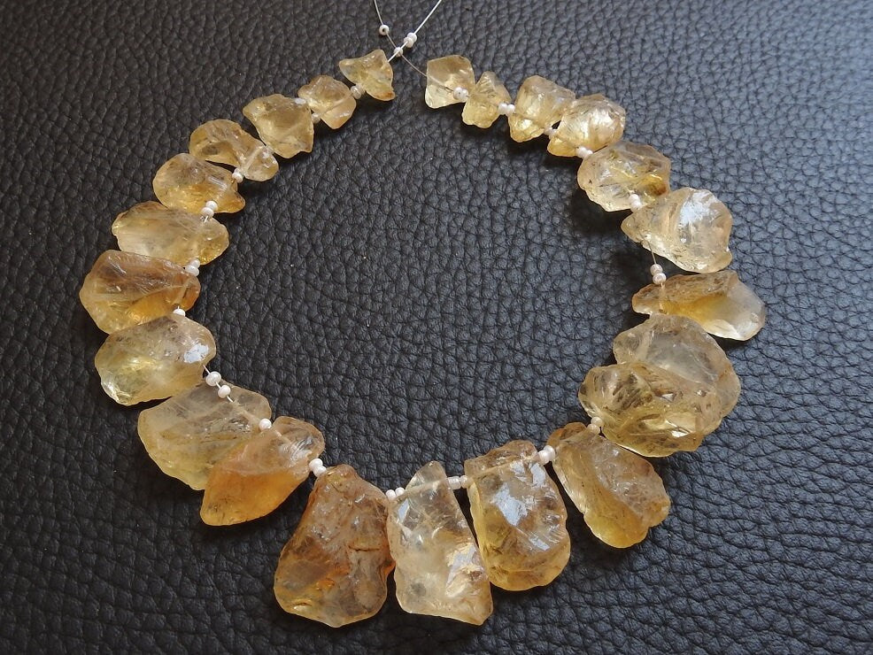 Natural Citrine Raw Slices 22 Pcs Strand 24x17mm to 16x10mm Rough Slab Loose Gemstone Spacer Beads Wholesale Jewelry Making Supply DIY Craft