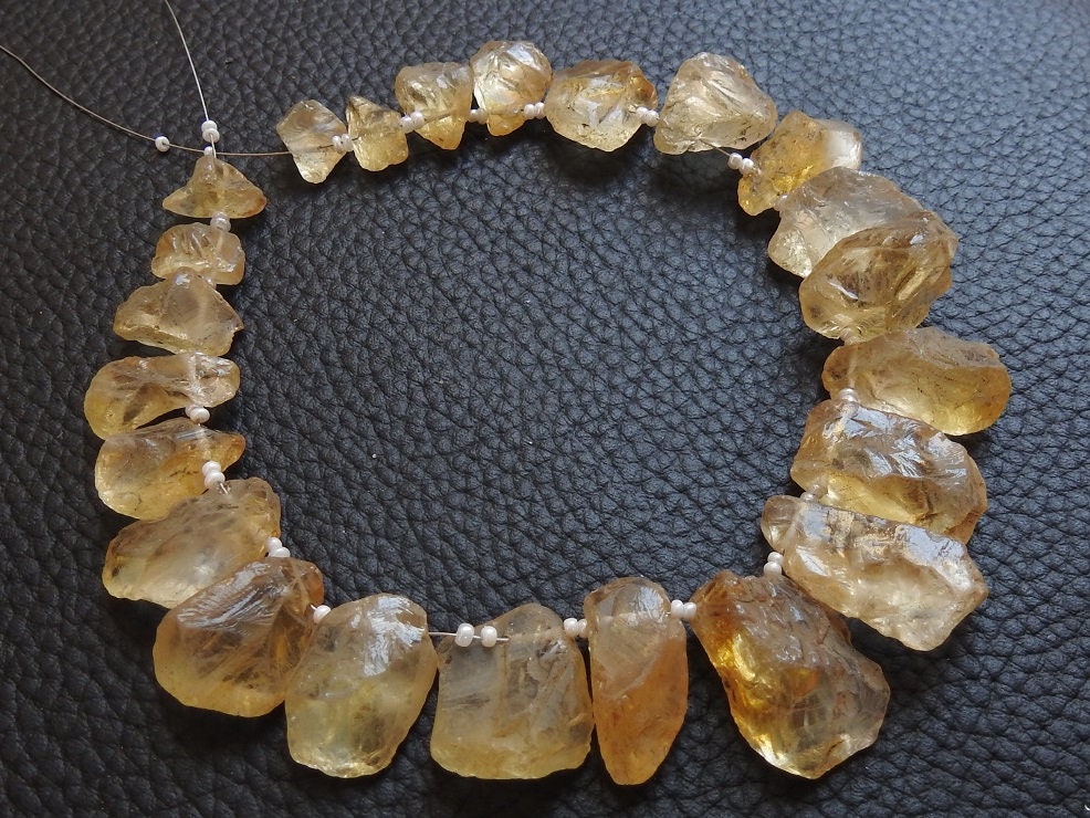 Natural Citrine Raw Slices 22 Pcs Strand 24x17mm to 16x10mm Rough Slab Loose Gemstone Spacer Beads Wholesale Jewelry Making Supply DIY Craft