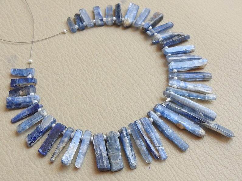 Raw Blue Kyanite Sticks Top Drilled Point Beads, 8" Strand Rough Natural Crystal Shards 10-25mm, Boho Jewelry Crafting Supplies R6