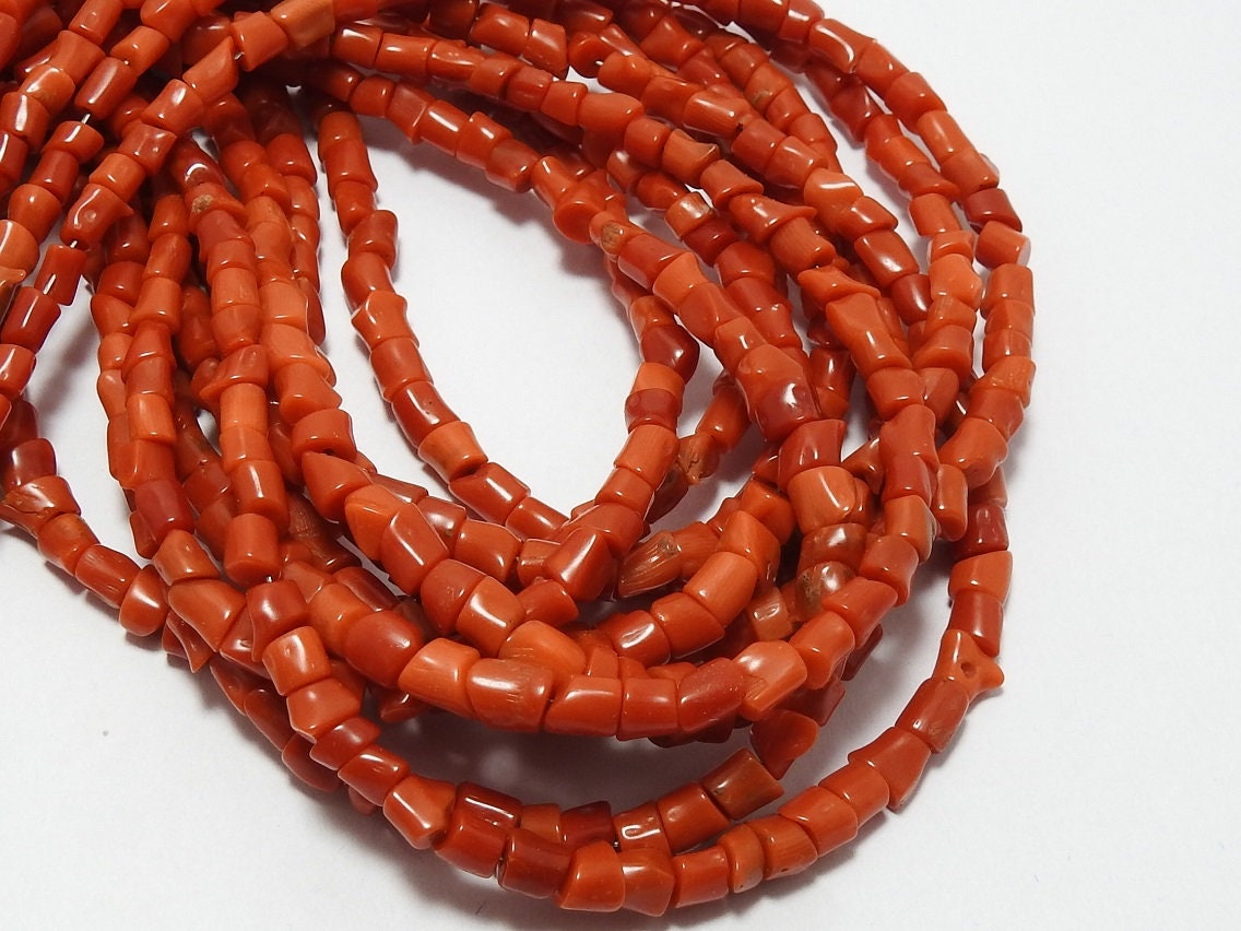 New Arrival Natural Red Coral Polished Tube Nugget Beads 3-4mm 8 Inch Strand Loose Stone for Earring Bracelet Jewelry Making BK-CR1