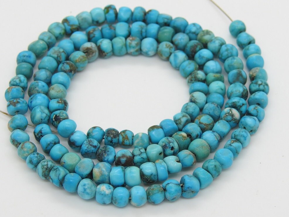 Natural Tibetan Turquoise Smooth Roundel Beads 16 Inch Strand for Jewelry Making WB-2