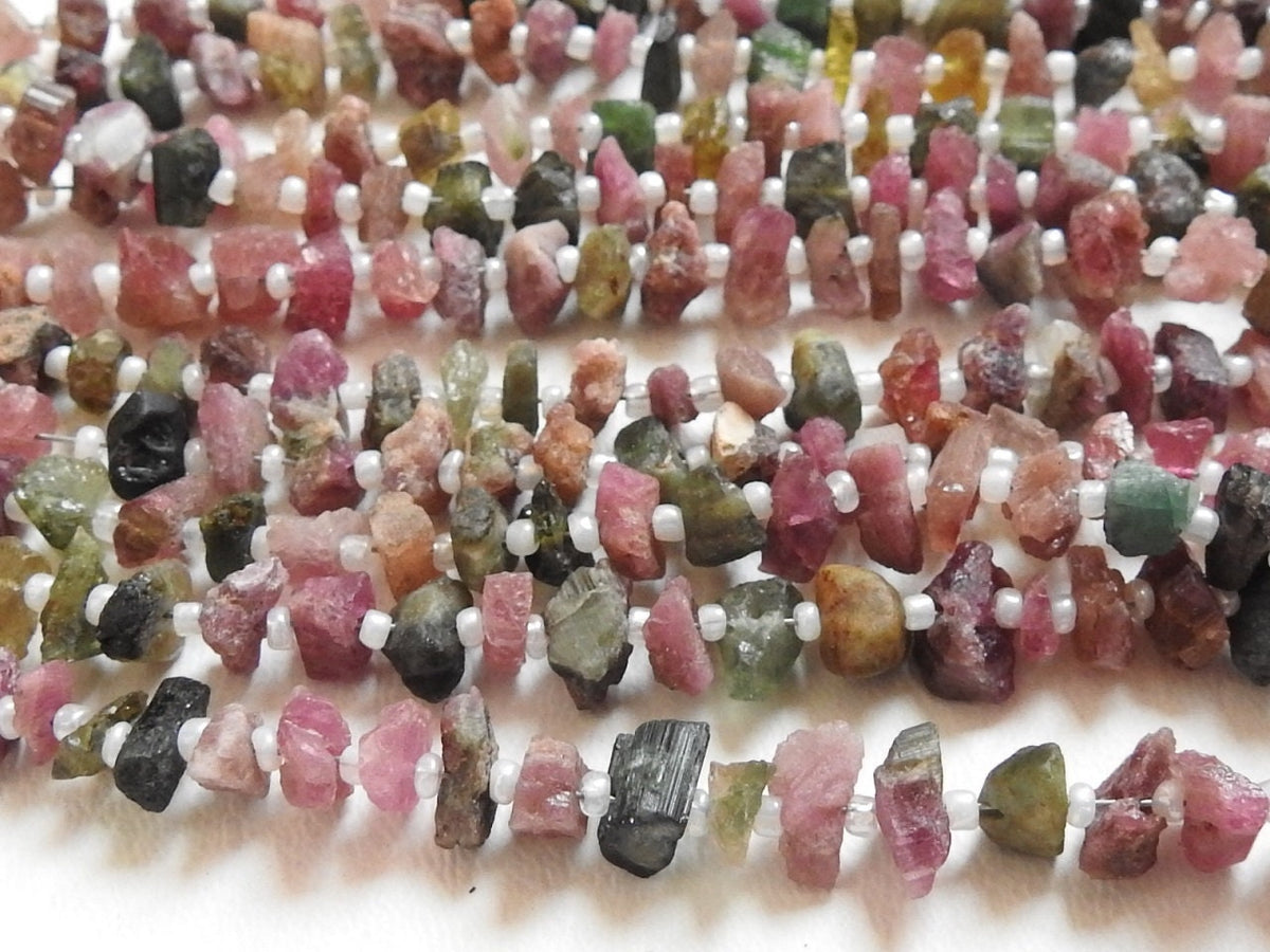 Natural Multi Tourmaline Rough Beads Uncut Chip Nugget Loose Raw Stone 16 Inch Strand Wholesale Gemstone Supplies for DIY Jewelry Making RB2