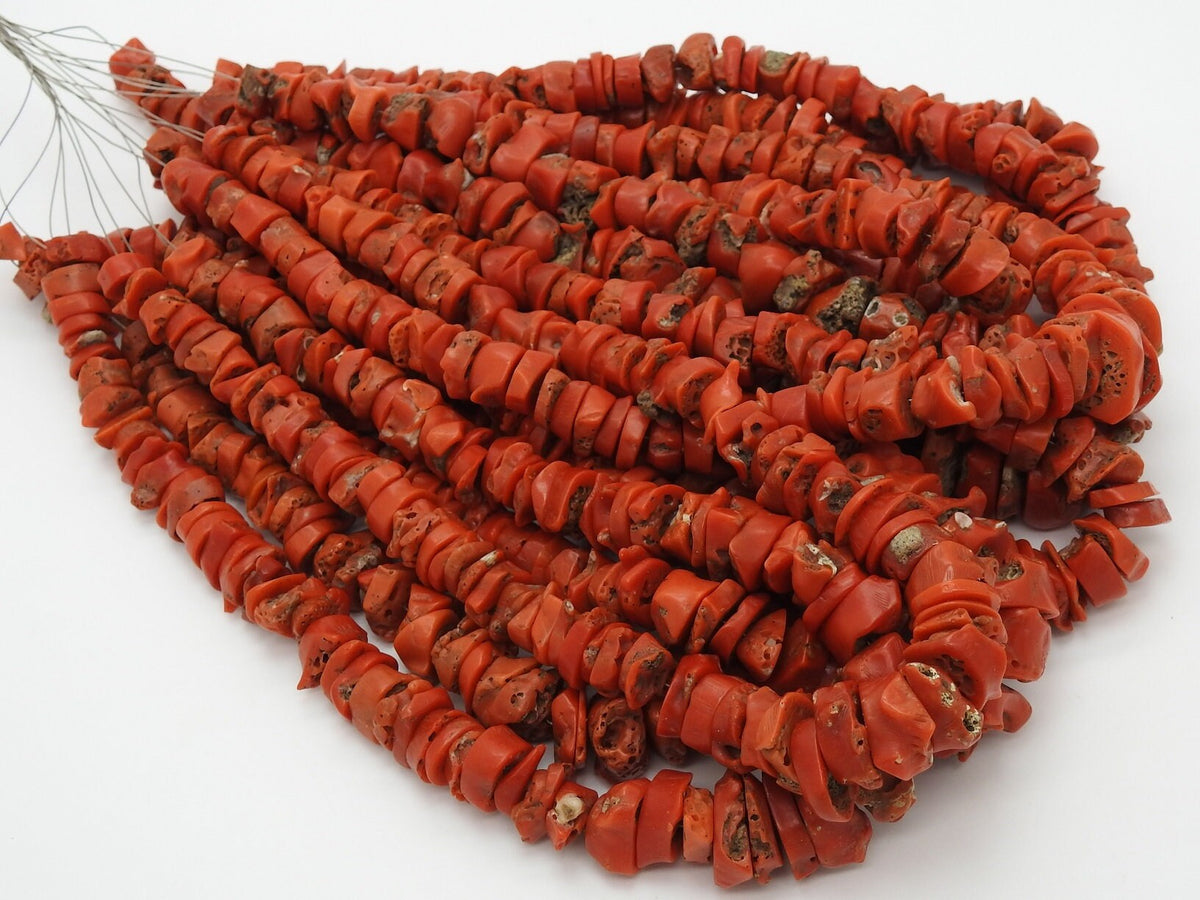 Red Coral Bead Strand Polished Coin Shape 14 Inches Natural Sea Coral Beads Flat Round Disk Gemstone Jewelry Making Supplies