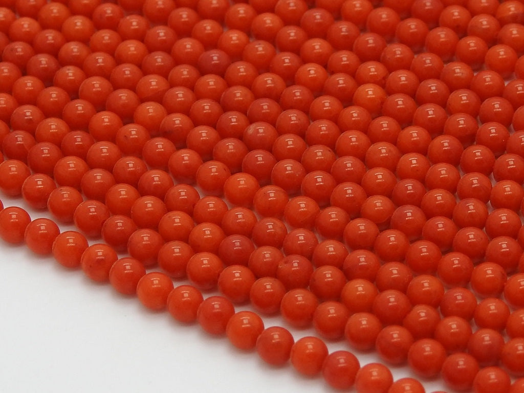 Red Coral 3mm Smooth Round Sphere Ball Bead 16" Strand Gemstones Loose Spacer Jewelry Making Craft Supply WM-CR2