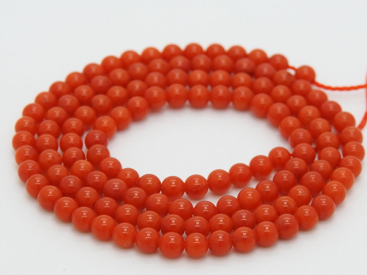 Red Coral 3mm Smooth Round Sphere Ball Bead 16" Strand Gemstones Loose Spacer Jewelry Making Craft Supply WM-CR2