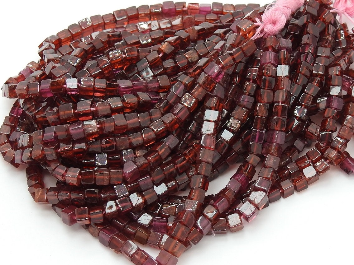 Garnet Cube Beads, Smooth Polished Box Shape Handmade 16 Inch Strand, Wholesale Natural Red Gemstone Loose Beads for Jewelry Crafts PME-CB1