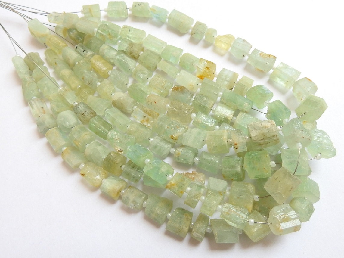 Natural Aquamarine Crystals Rough Tube Shape Bead, 10 Inches Strand, 9x8 To 6x5mm Approx Wholesaler Supplies, Raw Blue Beryl DIY Jewelry RB1