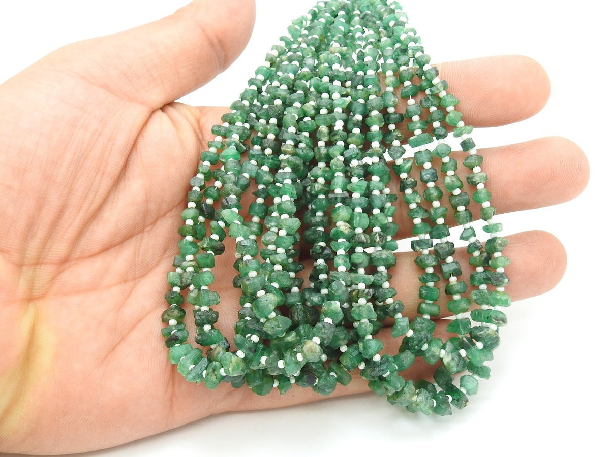 Natural Emerald Rough Bead Chips Uncut Nugget Loose Raw 10 Inch Strand 5X2MM Wholesale Price Gemstone New Arrival RB6
