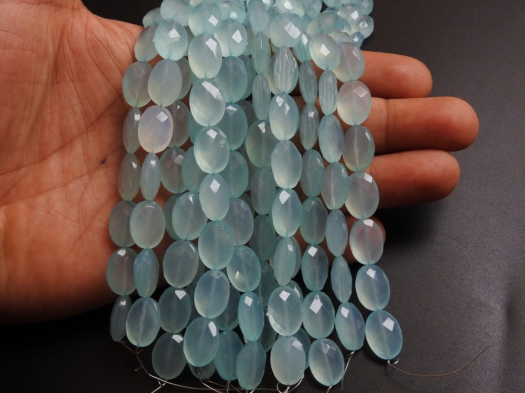 Aqua Blue Chalcedony Faceted Oval Tumble Beads 14x10mm Wholesale Strand 10Pcs Gemstone Supply New Arrival for Necklace PME-CY1