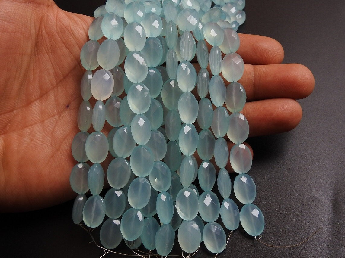 Aqua Blue Chalcedony Faceted Oval Tumble Beads 14x10mm Wholesale Strand 10Pcs Gemstone Supply New Arrival for Necklace PME-CY1