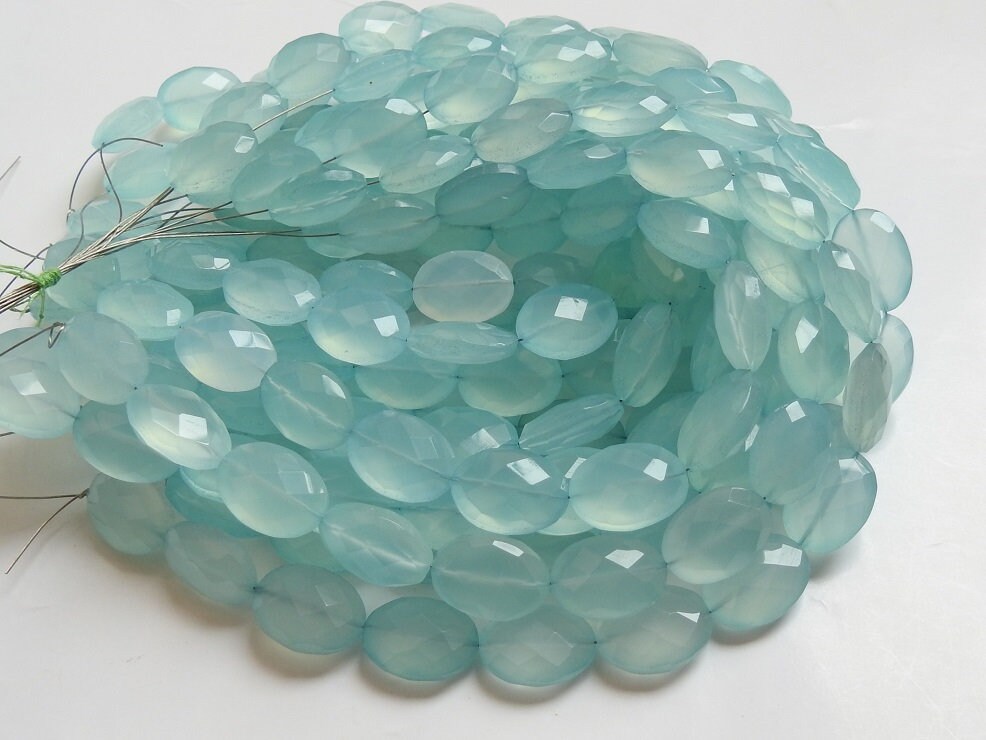 Aqua Blue Chalcedony Faceted Oval Tumble Beads 14x10mm Wholesale Strand 10Pcs Gemstone Supply New Arrival for Necklace PME-CY1