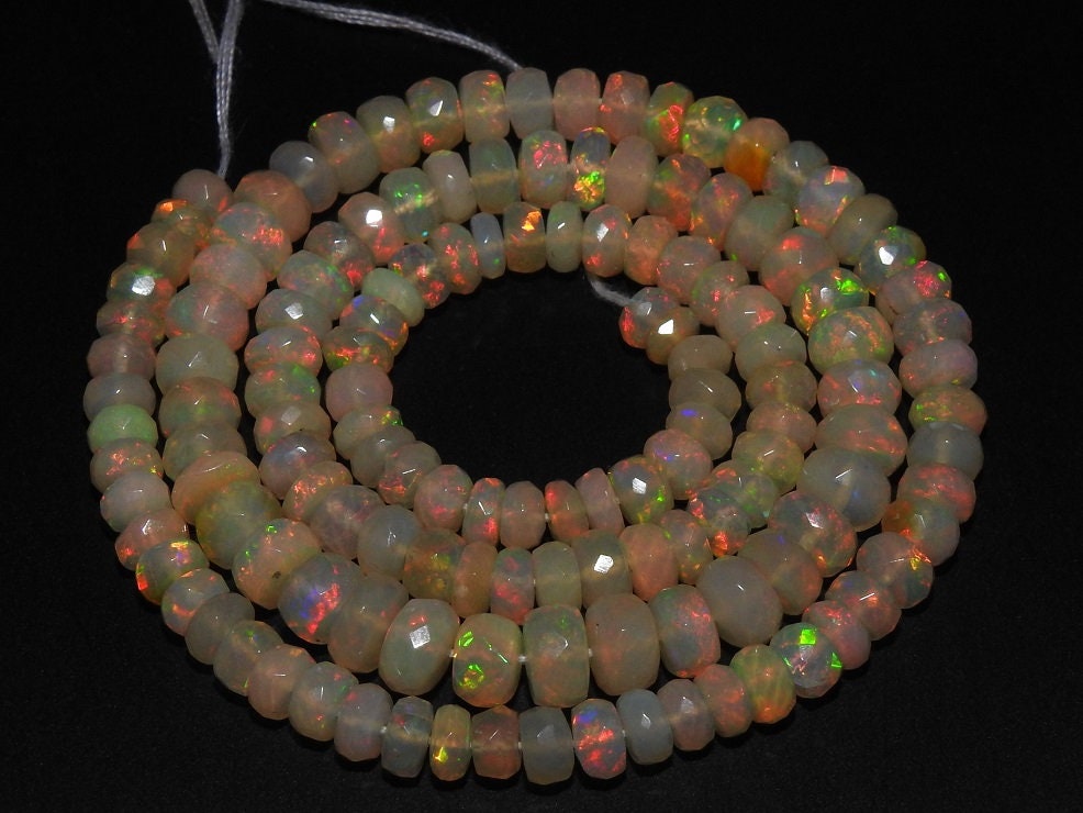 Ethiopian Opal Multi Fire Faceted Roundel Bead 4-7MM Approx Natural Rainbow Gemstone Strand Bulk Wholesale Supplies for Jewelry Making MSEO2