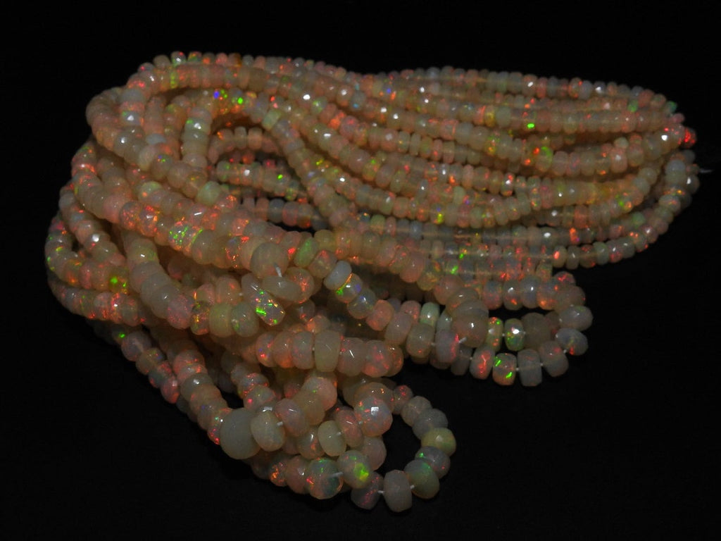 Ethiopian Opal Multi Fire Faceted Roundel Bead 4-7MM Approx Natural Rainbow Gemstone Strand Bulk Wholesale Supplies for Jewelry Making MSEO2